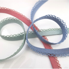 Schr&auml;gband mit H&auml;kelborte uni mint